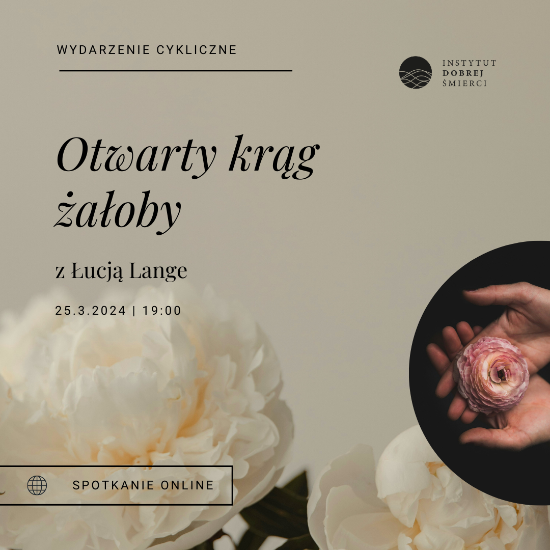 Grafika przedstawia kwiat peonii leżący na złożonych dłoniach.