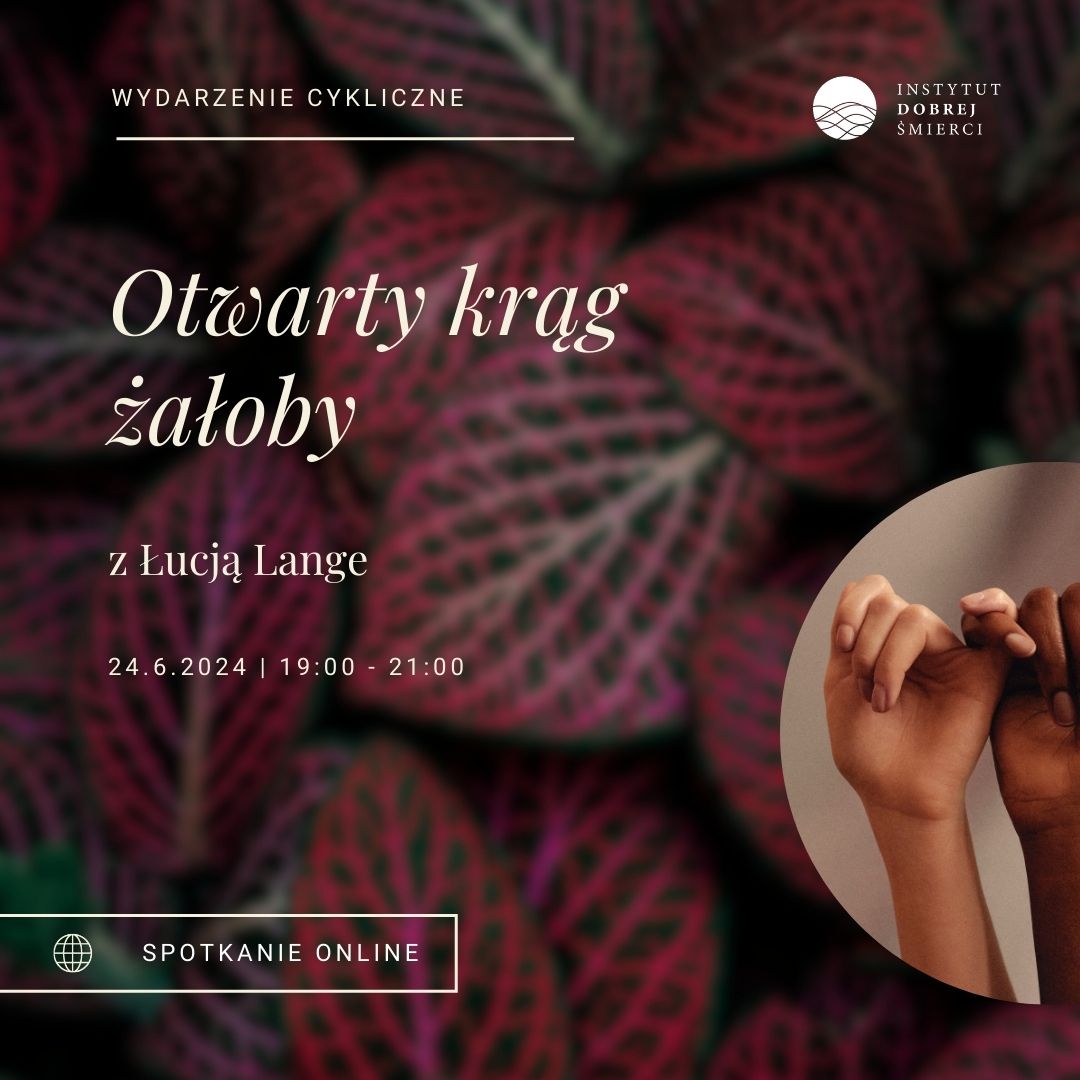 Grafika przedstawia dwie dłonie złączone małymi palcami na tle z liści.