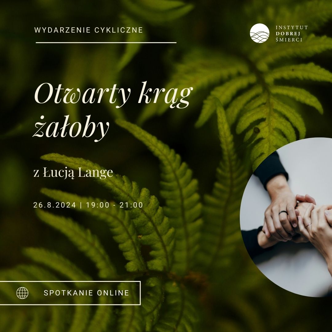 Grafika przedstawia trzymające się ręce na tle liści paproci.