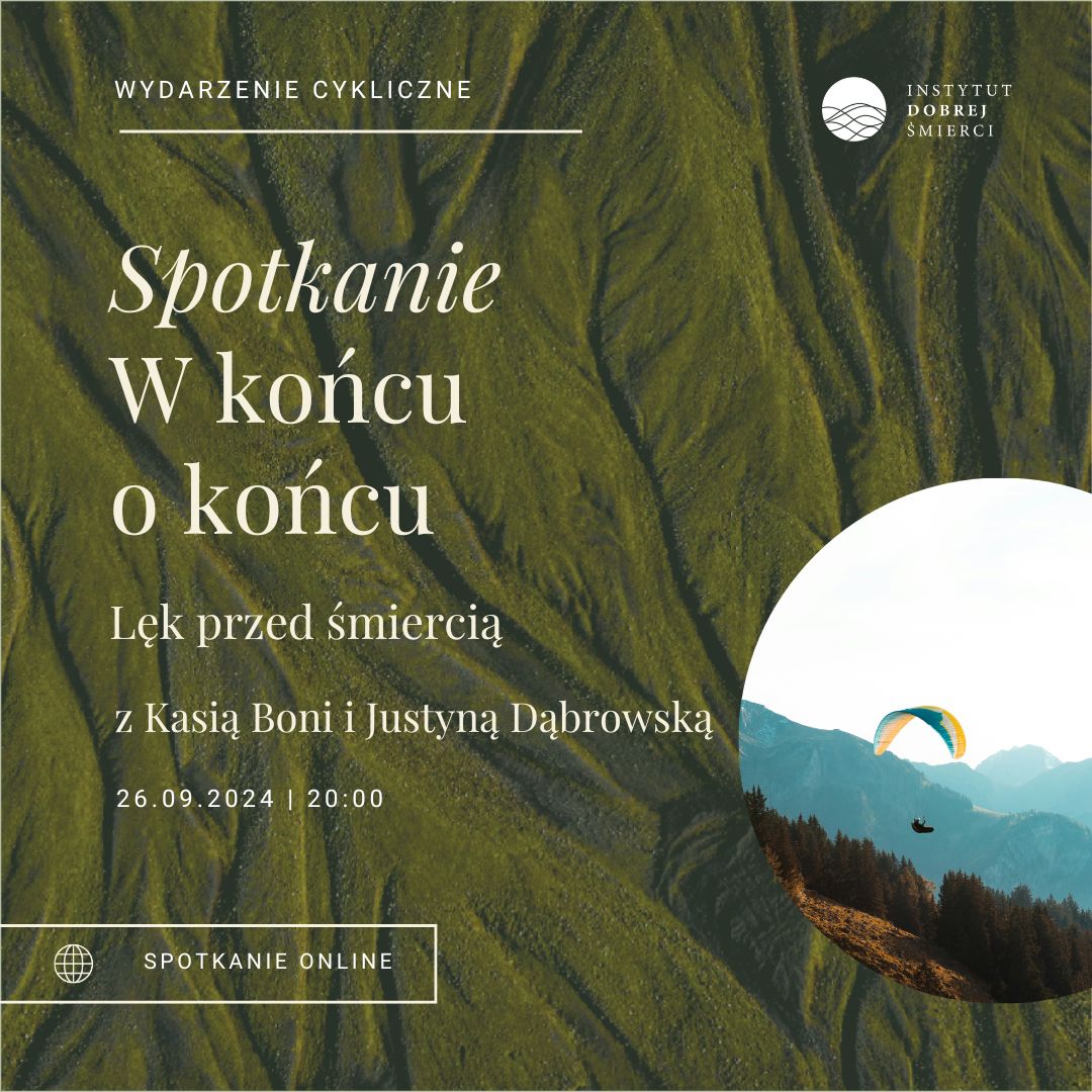 Grafika przedstawia osobę lecącą na paralotni na tle gór.