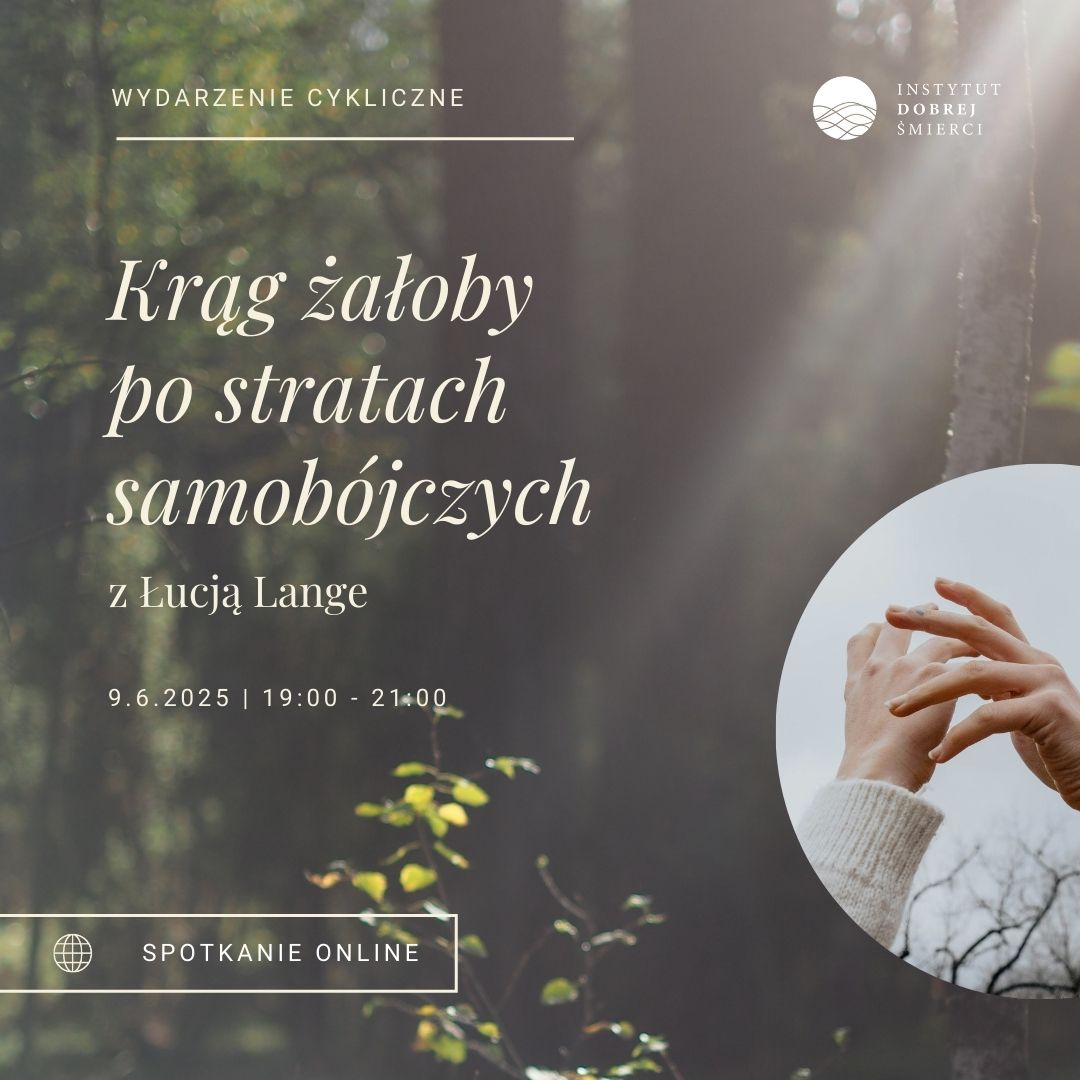 Las ze snopem światła z prawej strony oraz dłońmi na małym zdjęciu obok