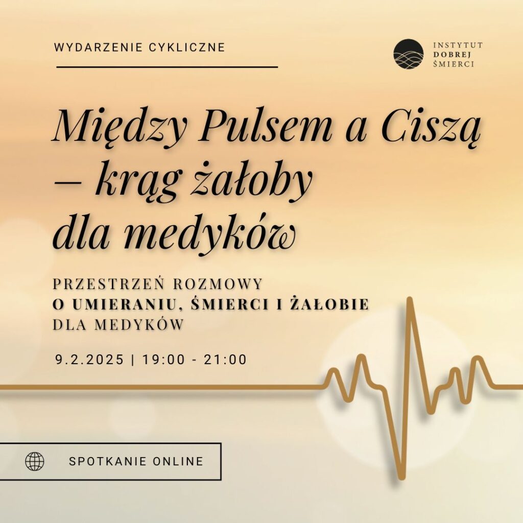 Linia EKG i napisy na pomarańczowym tle