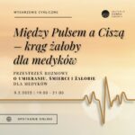 Linia EKG i napisy na pomarańczowym tle