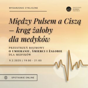 Linia EKG i napisy na pomarańczowym tle