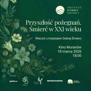 Kwiaty na zielonym tle, napisy i logotypy