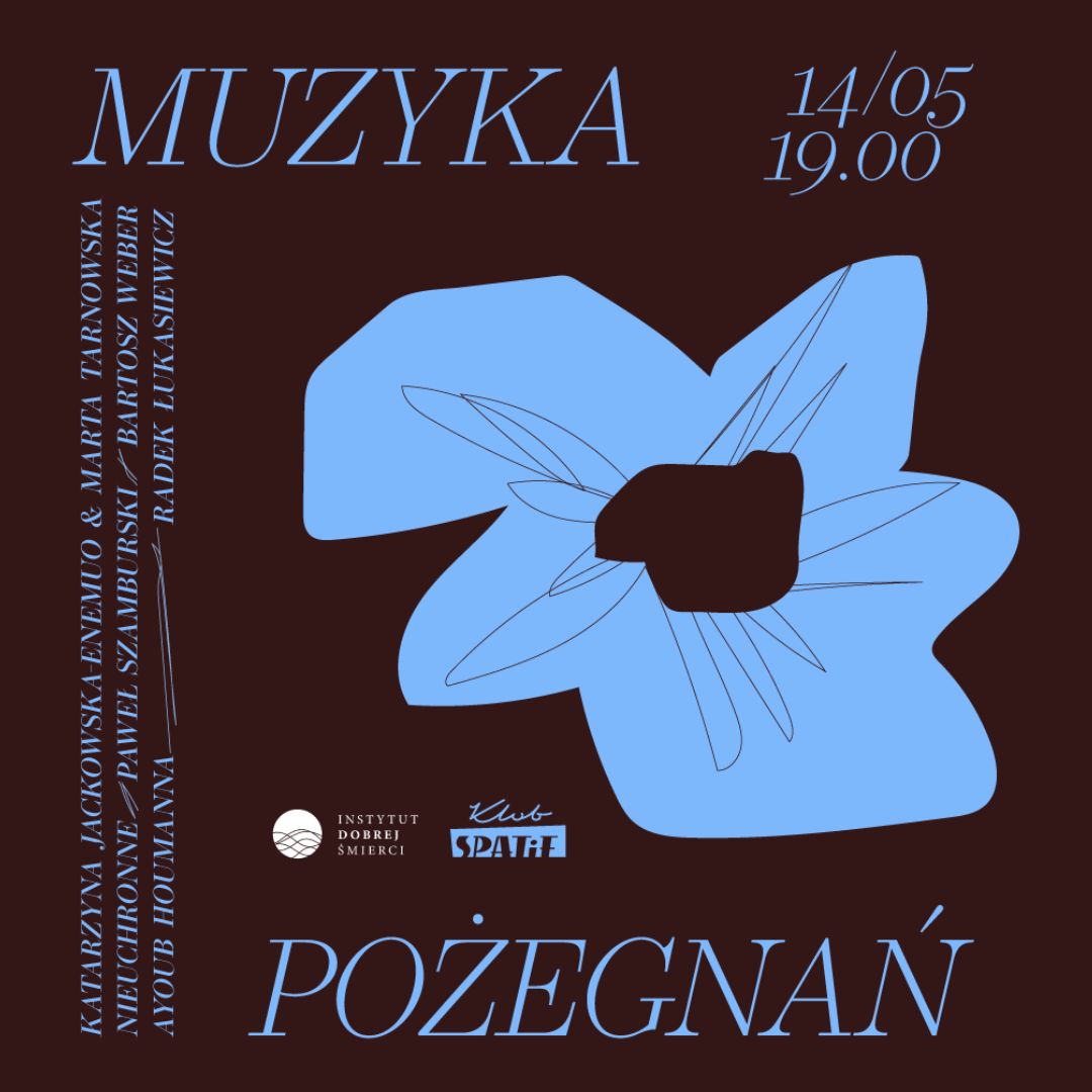 niebieskie napisy i kształt kwiatka