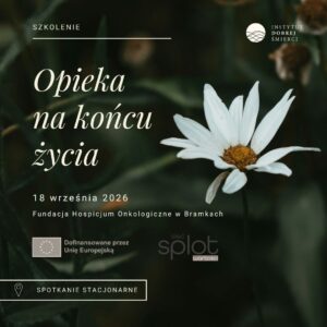 biały kwiatek na zielonym tle i napisy