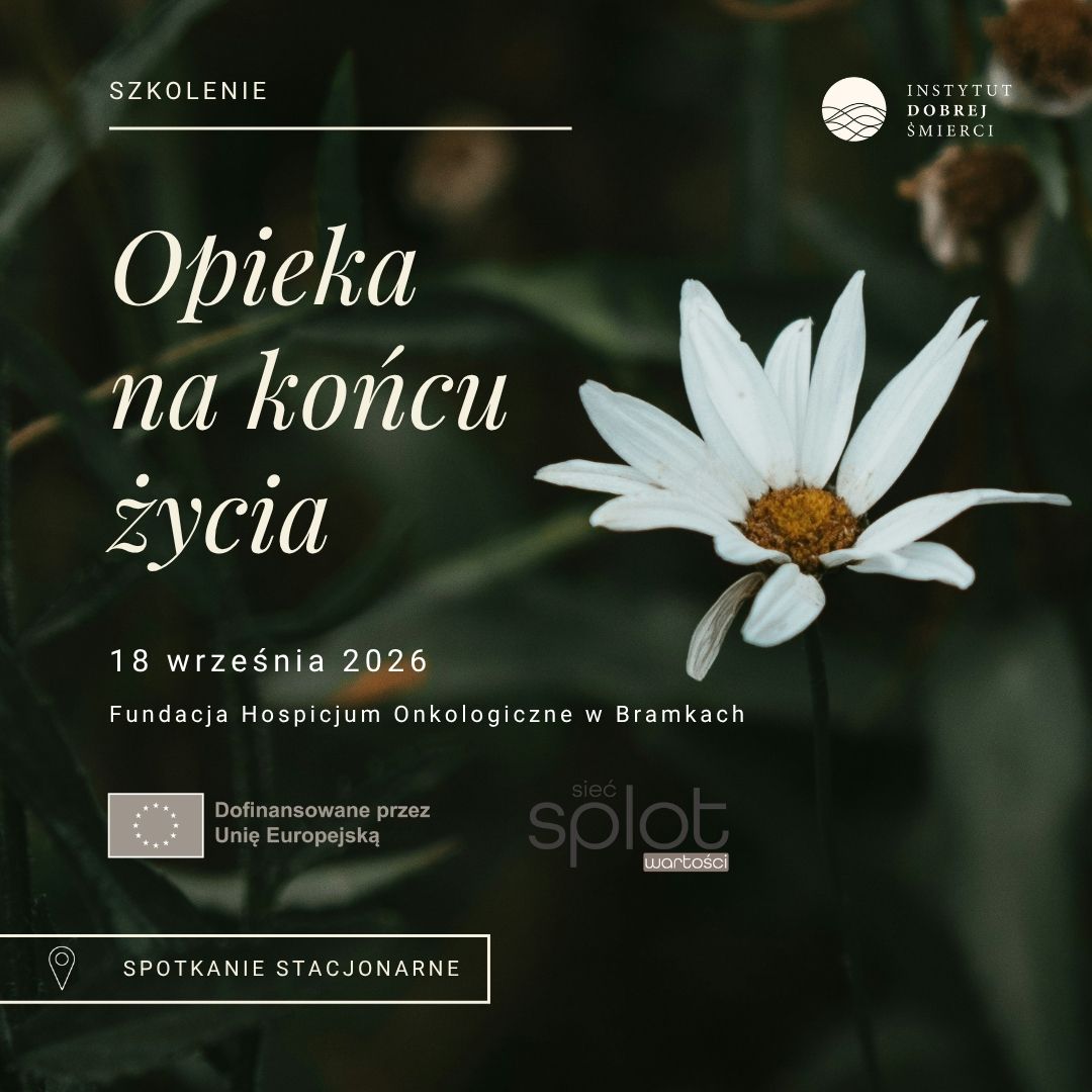 biały kwiatek na zielonym tle i napisy