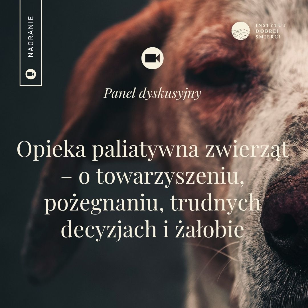 Głowa psa i biały napis