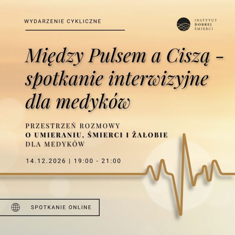 pomarańczowe tło, napisy i linia EKG